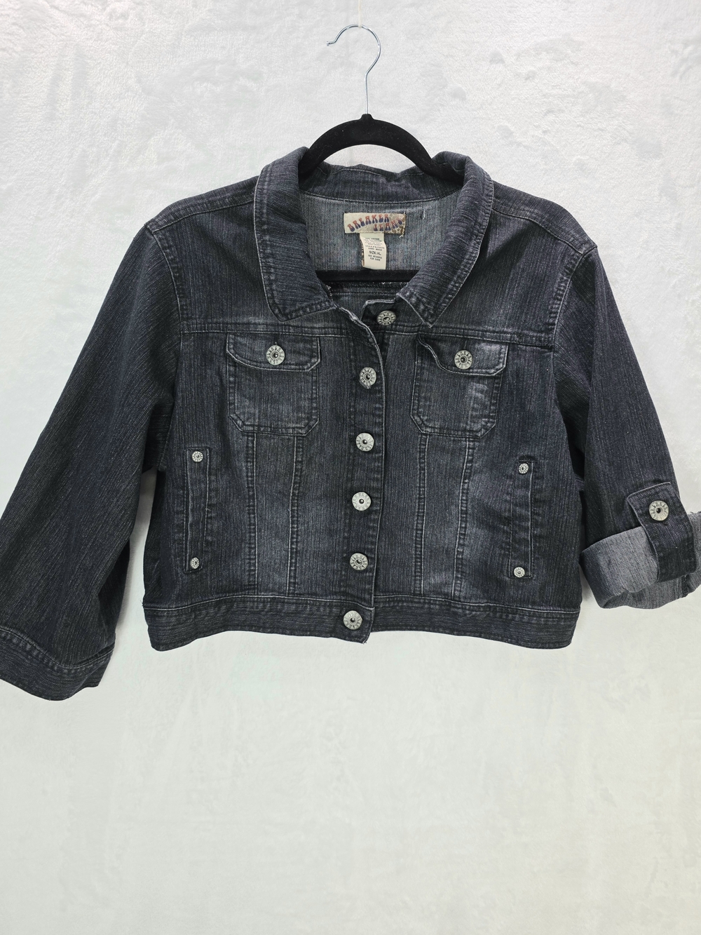 Dark Blue Crop Denim Jacket with Button Front Juniors
